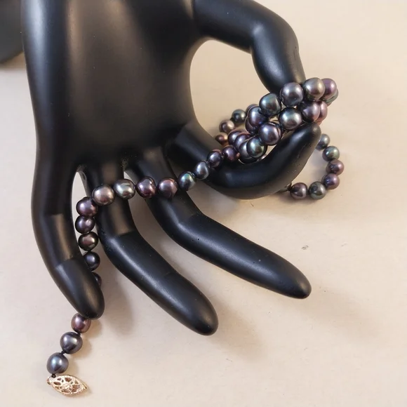 Vintage Black Pearl Necklace With Gold 585 (14K) Lock - Picture 7 of 15